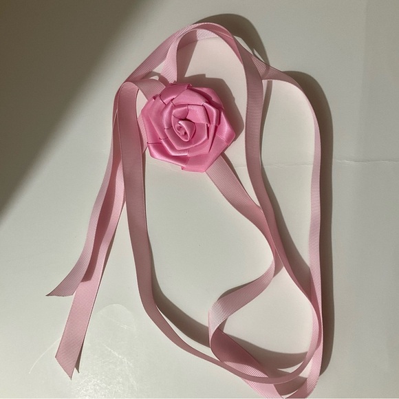 Hand Crafted Floral Choker Necklace Pink Ribbon Ties Flower Choker Wrap - Picture 5 of 11